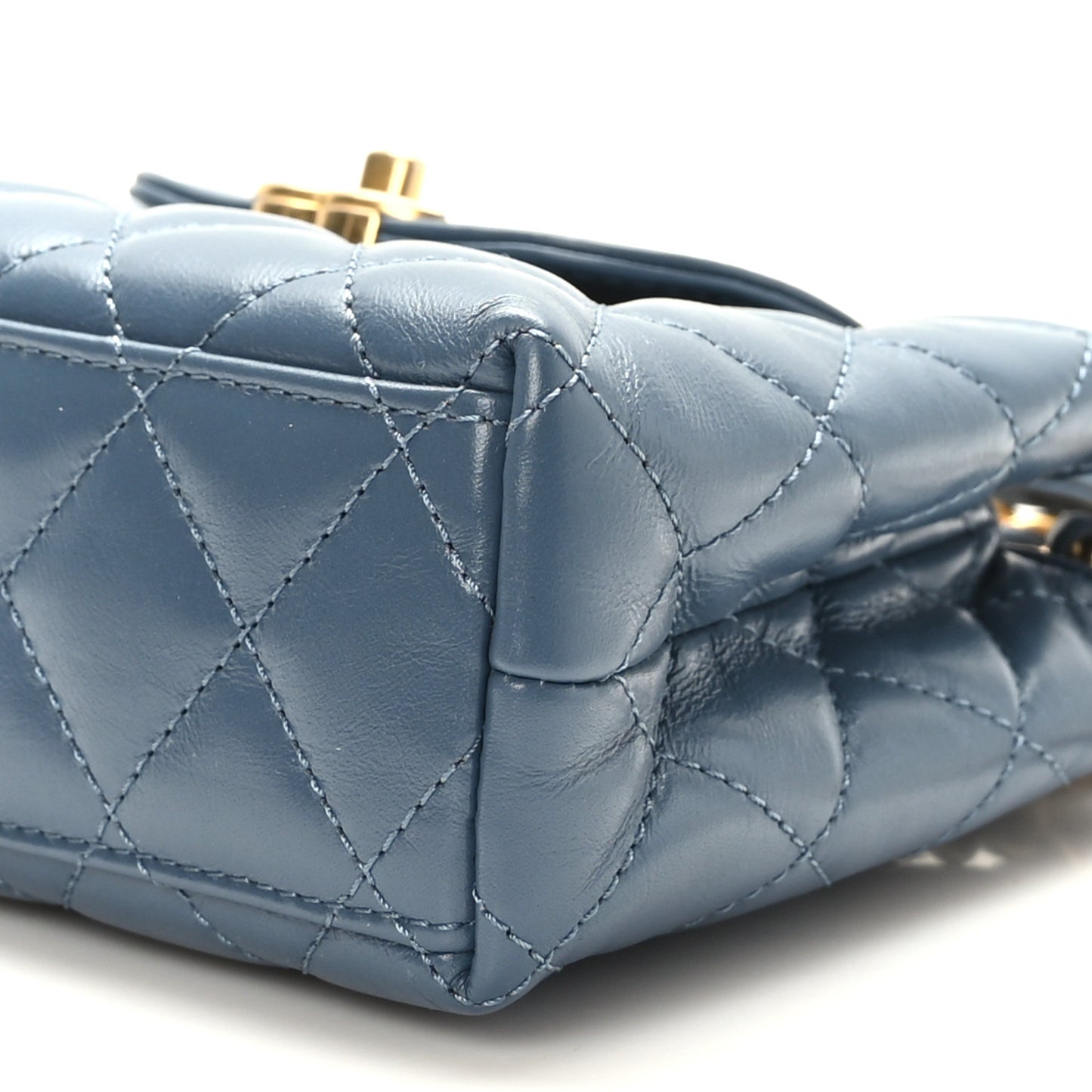 Shiny Aged Calfskin Quilted Nano Kelly Shopper Dark Blue