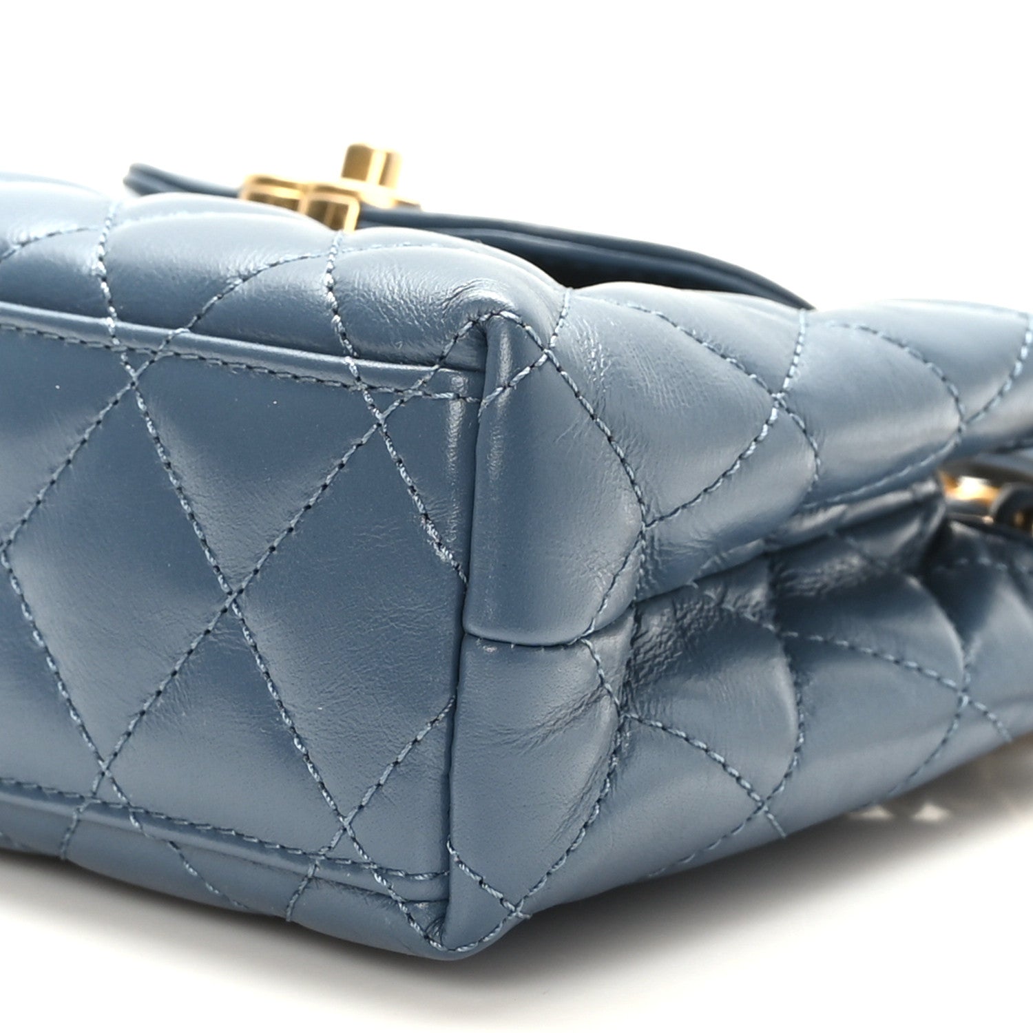 Chanel Shiny Aged Calfskin Quilted Nano Kelly Shopper Dark Blue 8 of 8