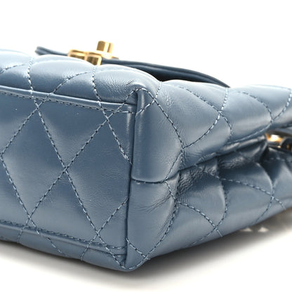 Chanel Shiny Aged Calfskin Quilted Nano Kelly Shopper Dark Blue 8 of 8