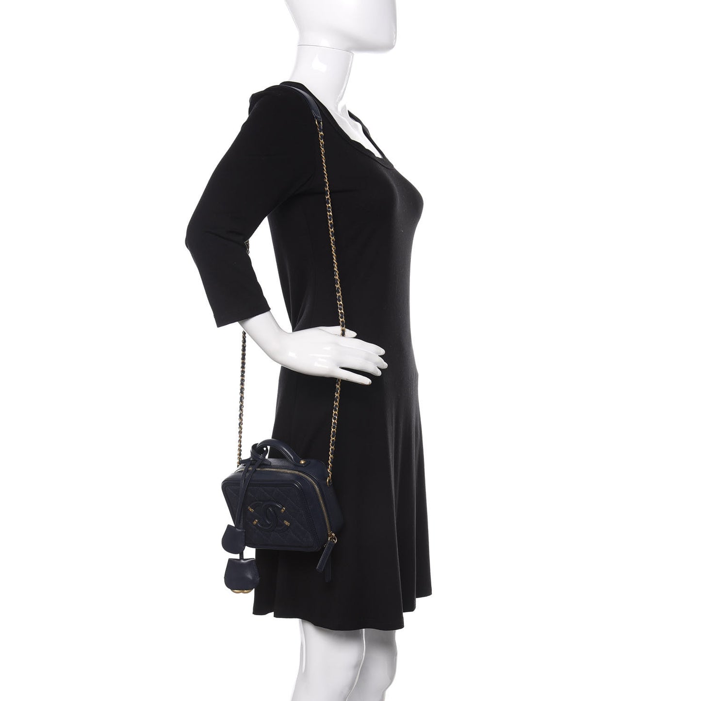 Caviar Quilted Small CC Filigree Vanity Case Navy