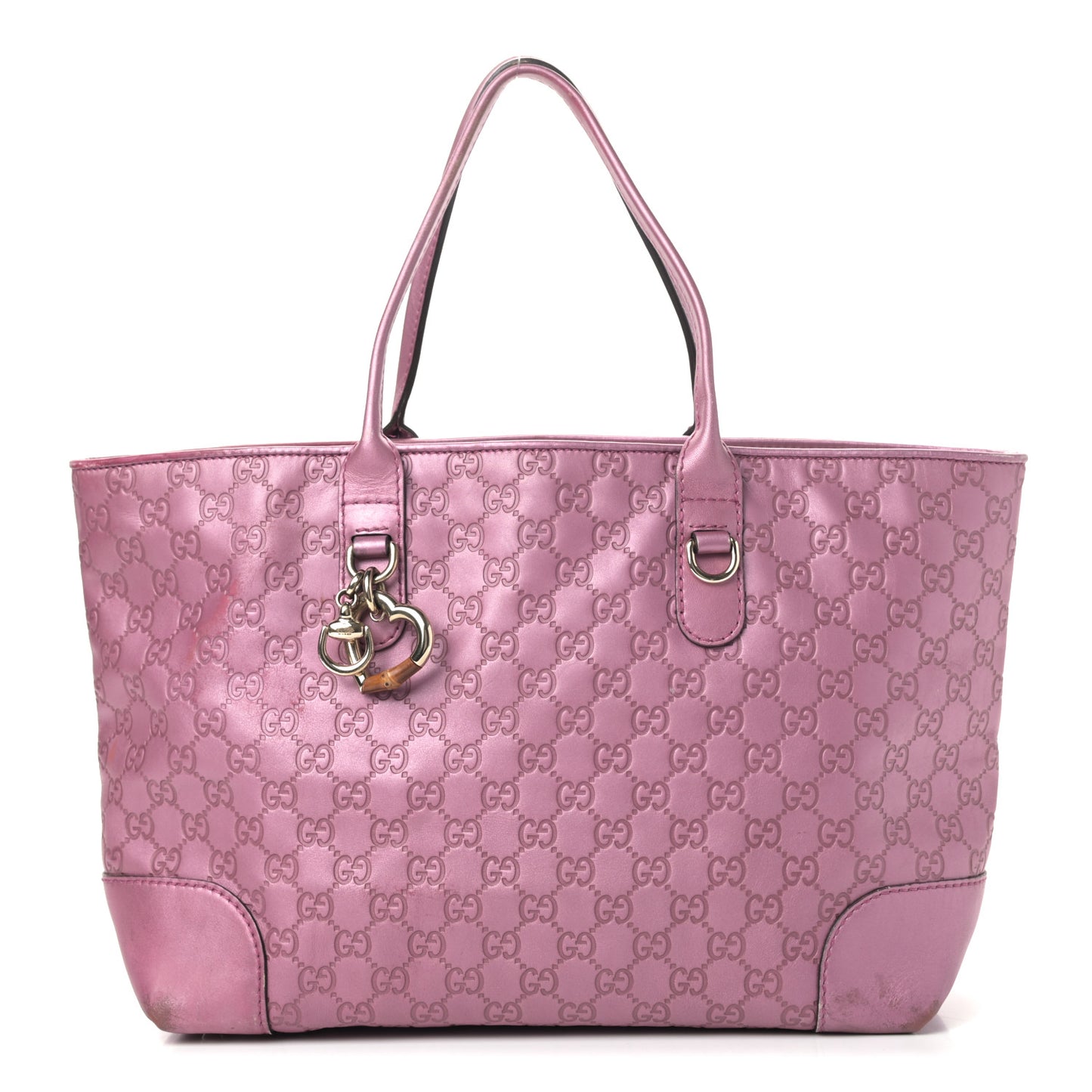 Metallic Soft Guccissima Large Heart Bit Charm Top Handle Tote Fresia Rose