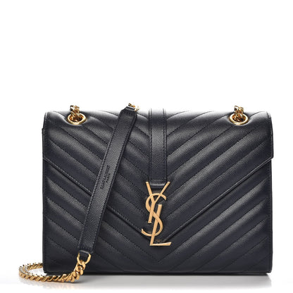 Saint Laurent Grain De Poudre Matelasse Chevron Medium Monogram Satchel Midnight Blue 1 of 6