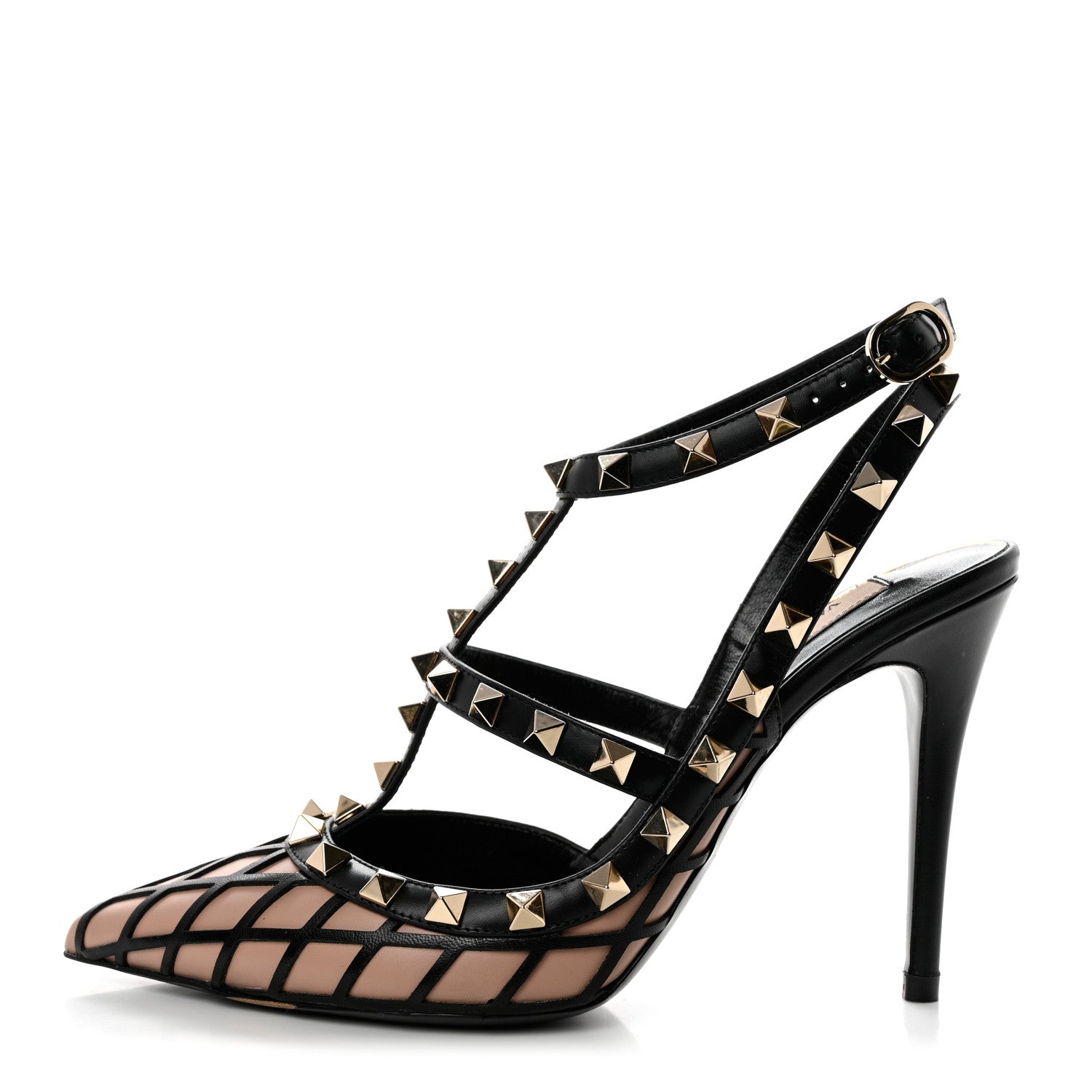 Valentino Garavani Calfskin Nappa Boudoir Rockstud Ankle Strap 100mm Pumps 36 Rose Cannelle Black 1 of 8