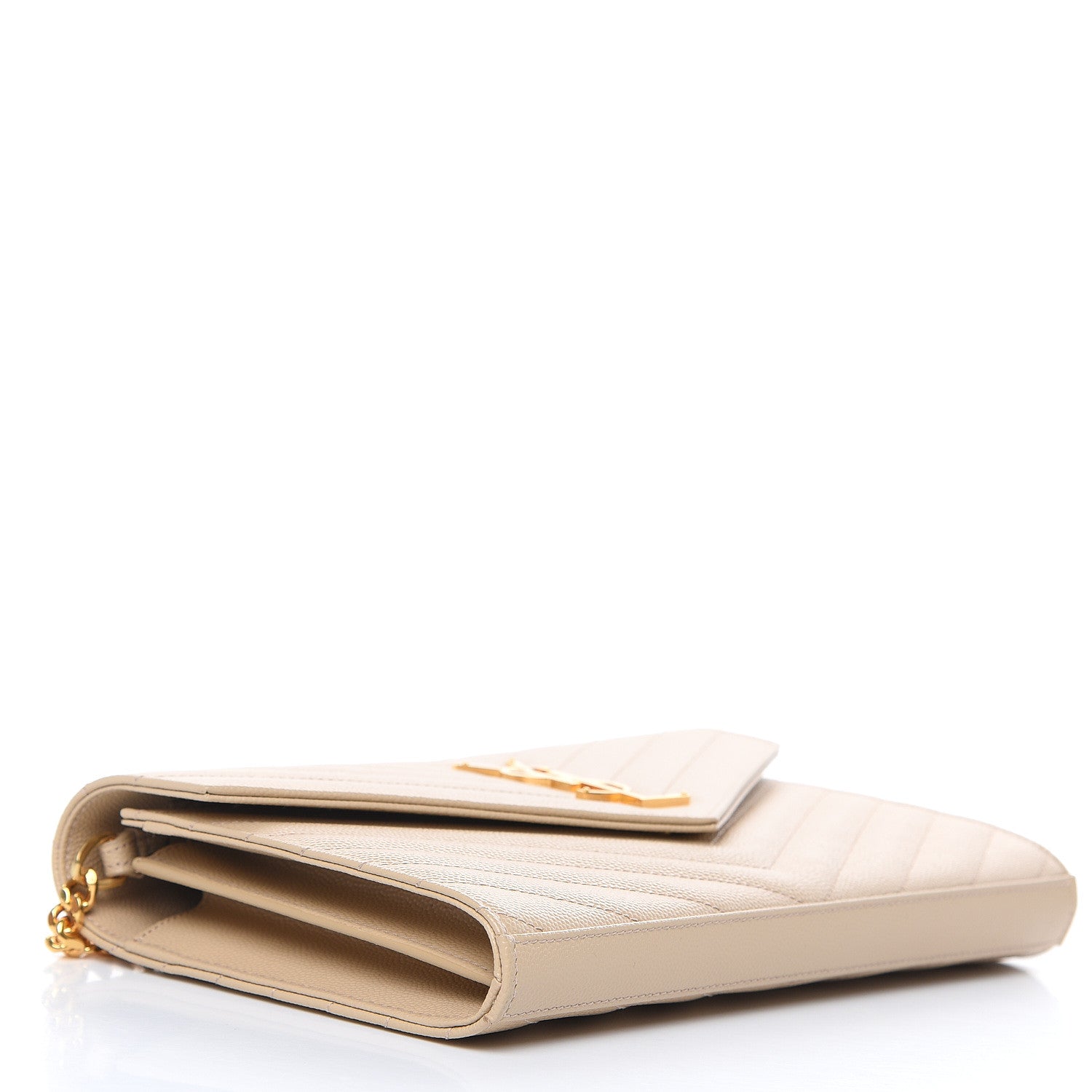 Saint Laurent Grain De Poudre Matelasse Chevron Monogram Chain Wallet Nude Powder 4 of 8