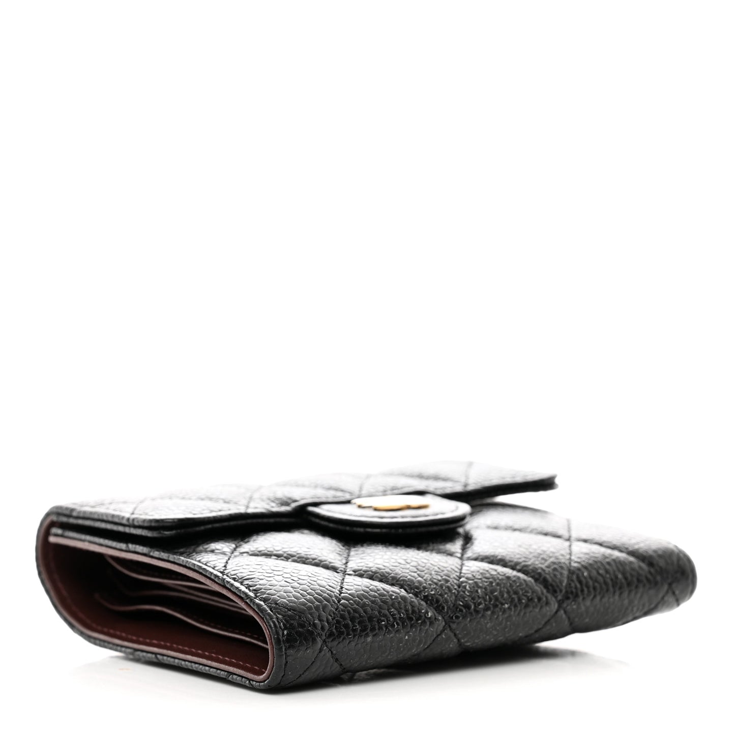 Caviar Quilted Compact Flap Wallet Black