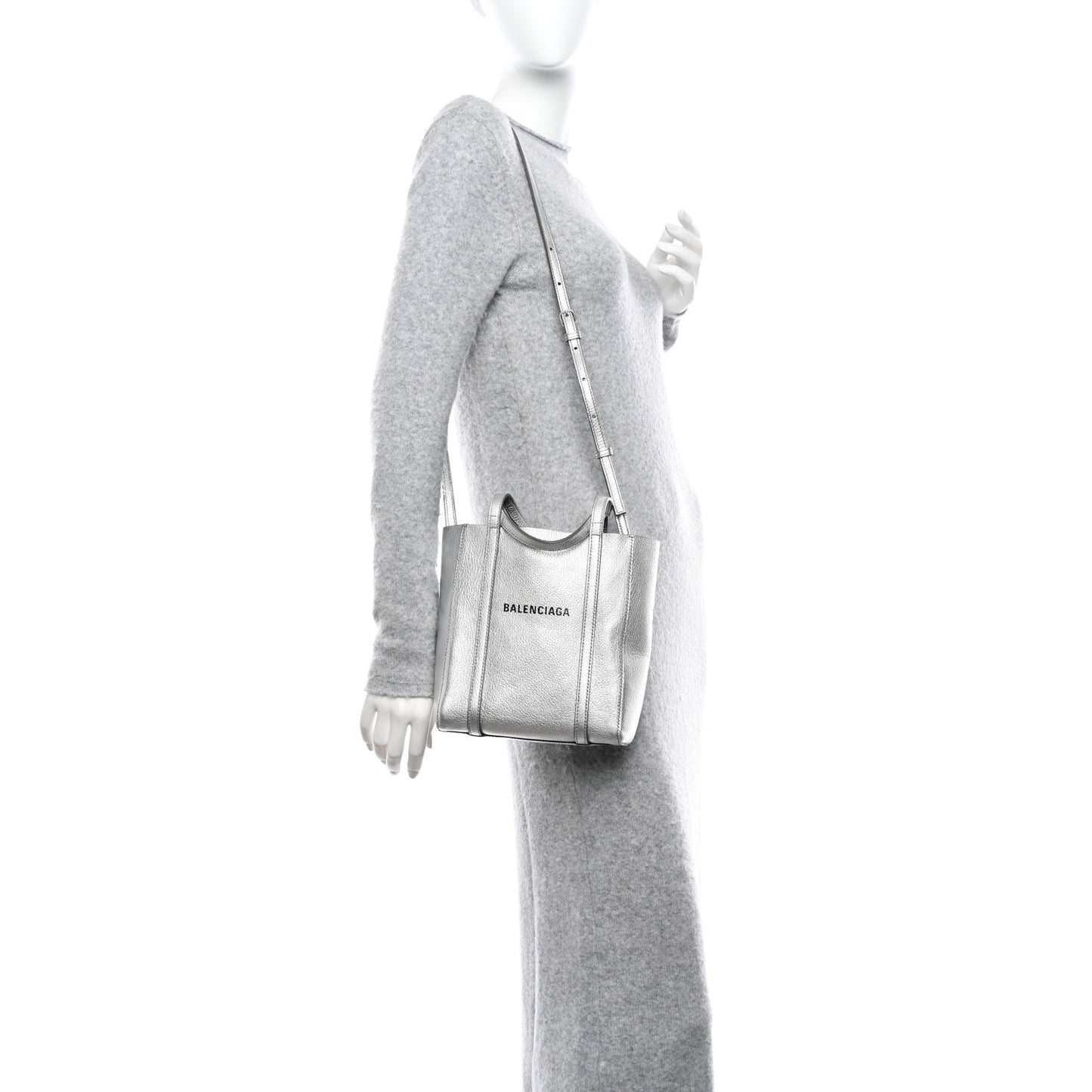 Metallic Goatskin Logo XXS Everyday Tote Argent Black