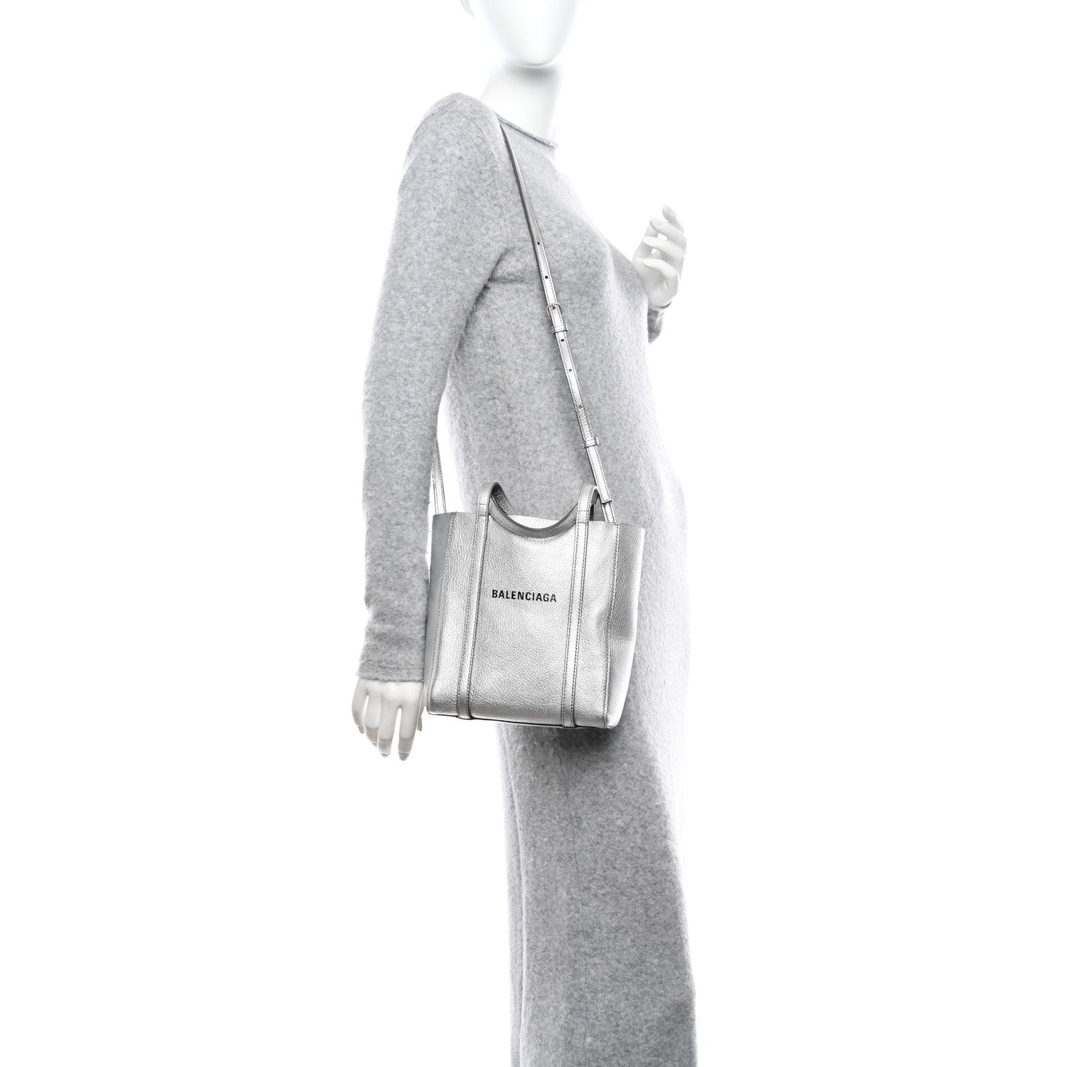 Balenciaga Metallic Goatskin Logo XXS Everyday Tote Argent Black 2 of 12