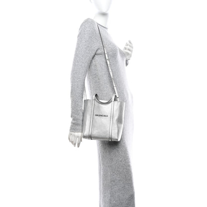 Balenciaga Metallic Goatskin Logo XXS Everyday Tote Argent Black 2 of 12