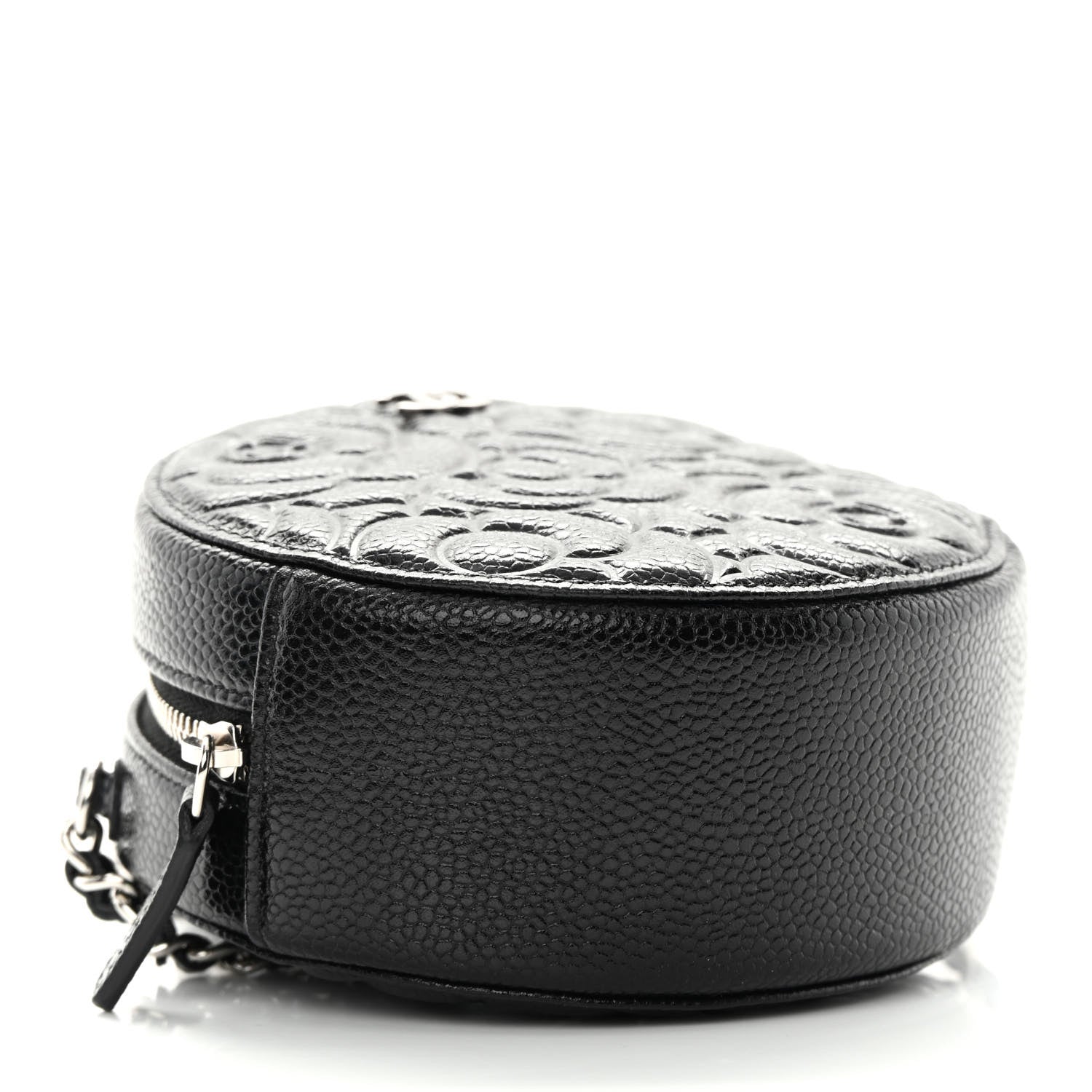 Chanel Caviar Camellia Embossed Round Clutch With Chain Black 4 of 11