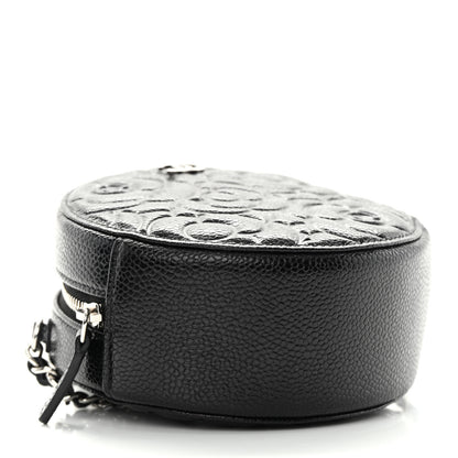 Chanel Caviar Camellia Embossed Round Clutch With Chain Black 4 of 11