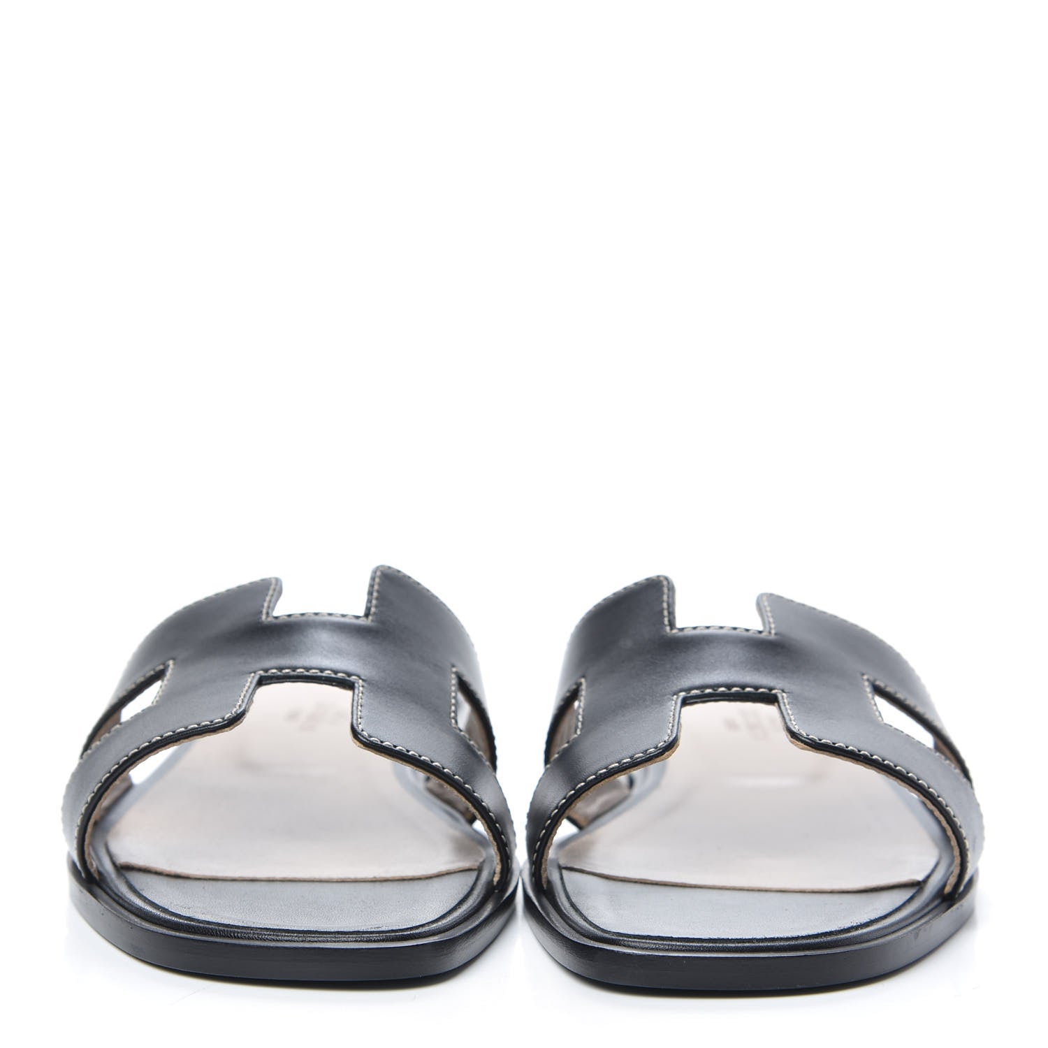 Hermes Box Calfskin Oran Sandals 37.5 Black 2 of 8