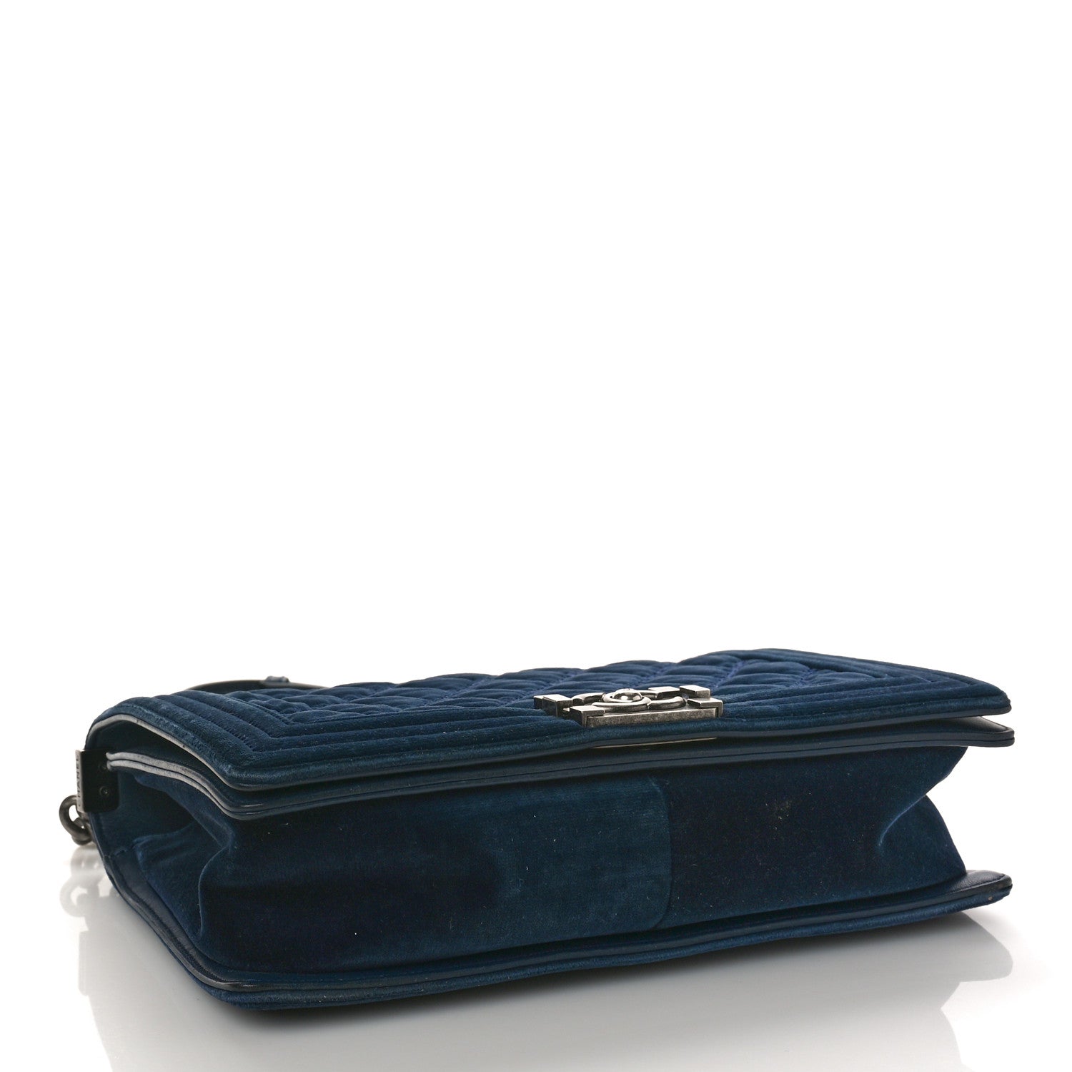 Chanel Velvet Tweed Quilted New Medium Boy Flap Dark Navy Blue 4 of 17