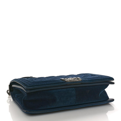 Chanel Velvet Tweed Quilted New Medium Boy Flap Dark Navy Blue 4 of 17