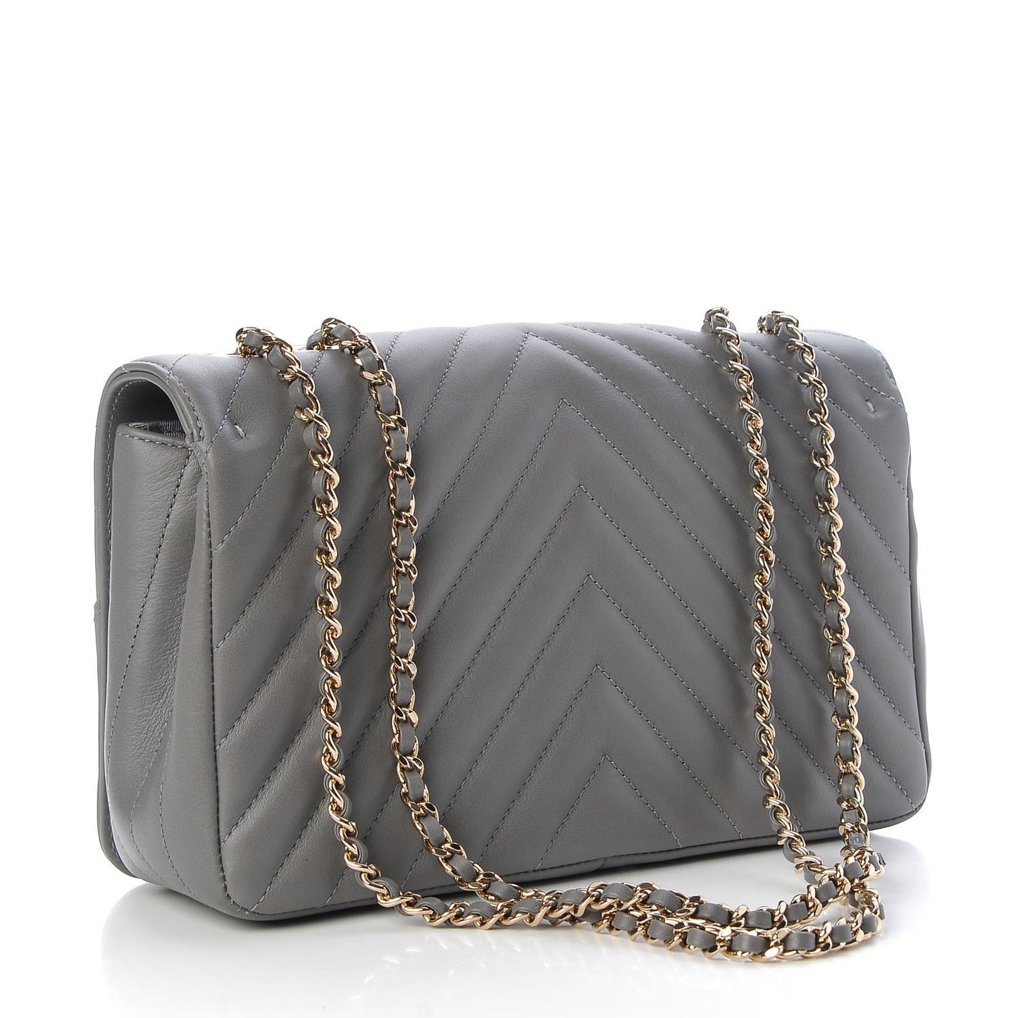 Calfskin Chevron Quilted Small Statement Flap Grey