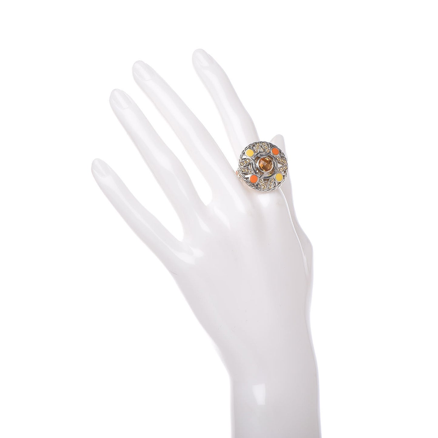 Sterling Silver 22K Yellow Gold Citrine Enamel Palu Bulan Coin Ring 54 7