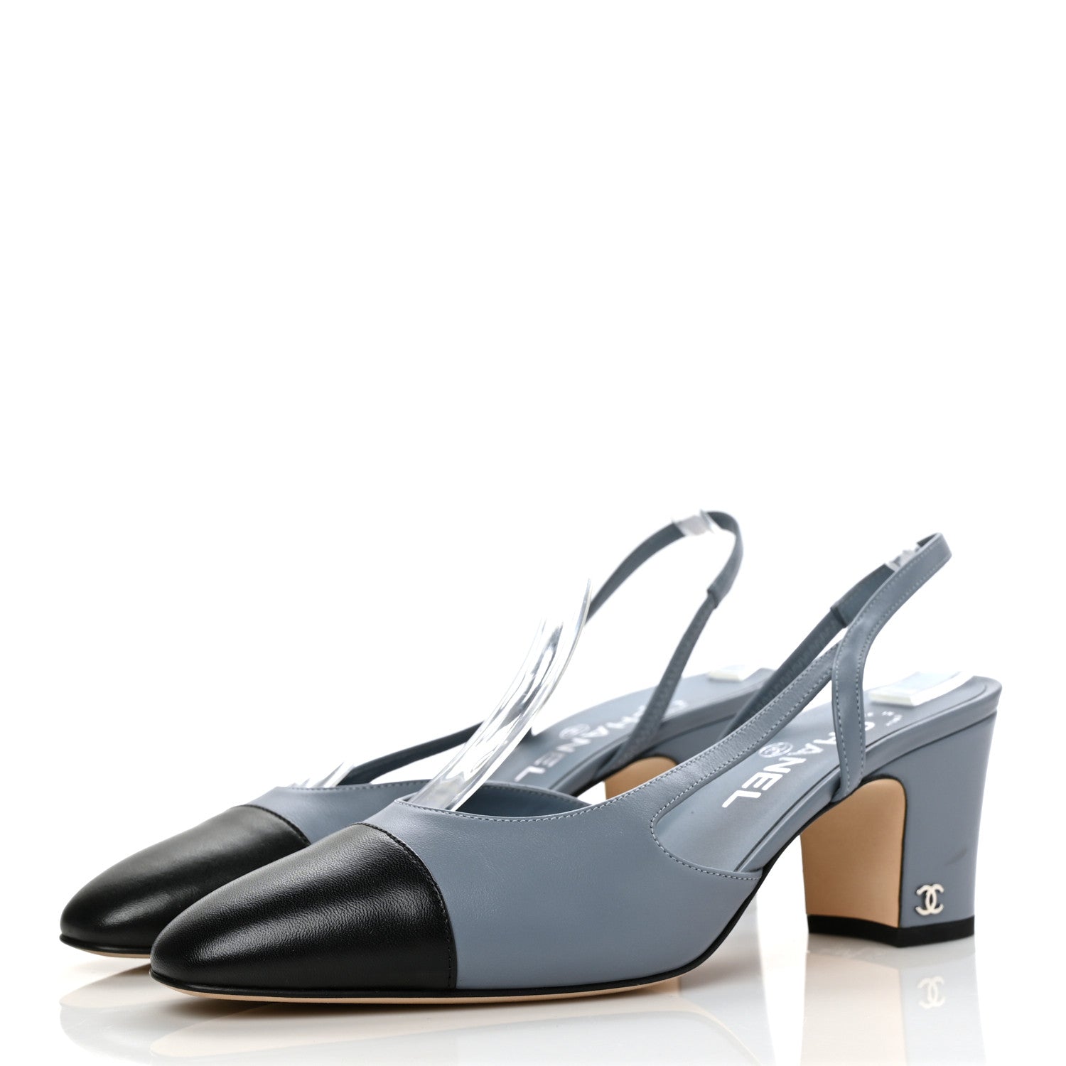 Chanel Lambskin Grosgrain Cap Toe CC Slingback Pumps 39 Black 3 of 9