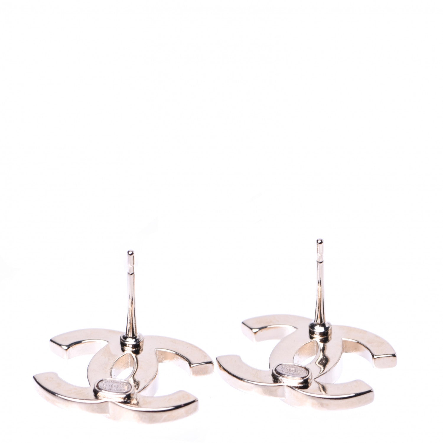 Chanel Crystal Metal CC Paris Button Stud Earrings Gold 4 of 8
