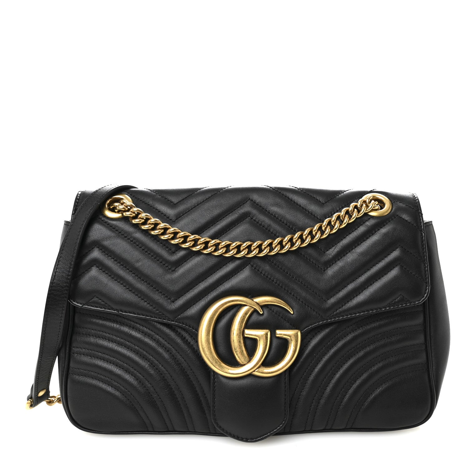 Gucci Calfskin Matelasse Medium GG Marmont Shoulder Bag Black 1 of 11