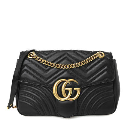 Gucci Calfskin Matelasse Medium GG Marmont Shoulder Bag Black 1 of 11