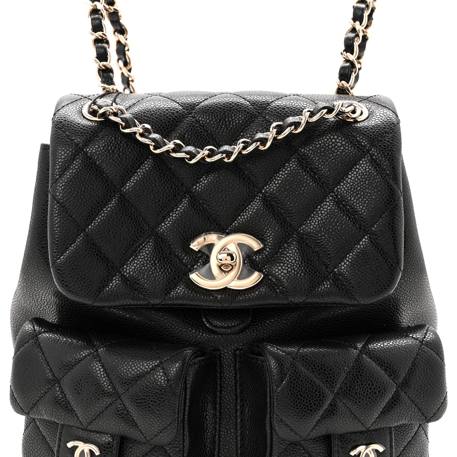 Chanel Shiny Caviar Quilted Medium Duma Pockets Drawstring Backpack Black 8 of 10