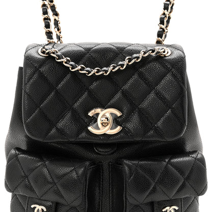 Chanel Shiny Caviar Quilted Medium Duma Pockets Drawstring Backpack Black 8 of 10