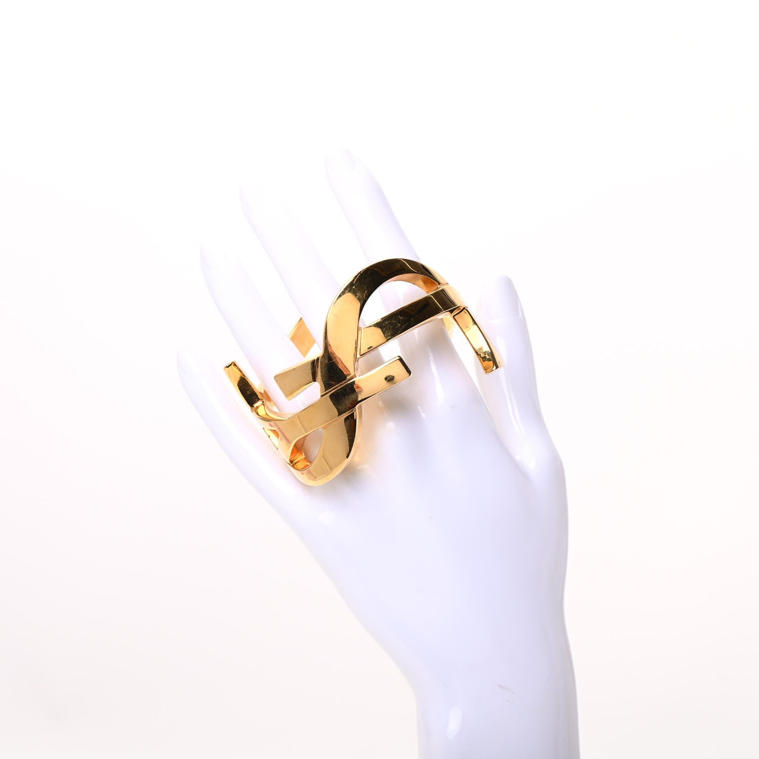 Saint Laurent Brass Monogram Medium Cuff Bracelet Gold 2 of 5
