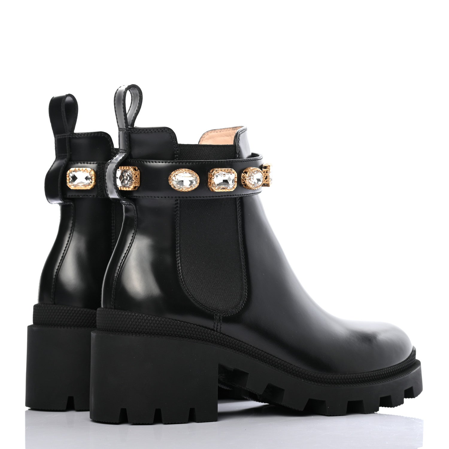 Gucci Calfskin Crystal GG Trip Chelsea Ankle Boots 37.5 Black 4 of 9