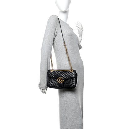 Gucci Calfskin Matelasse Small GG Marmont Shoulder Bag Black 2 of 11
