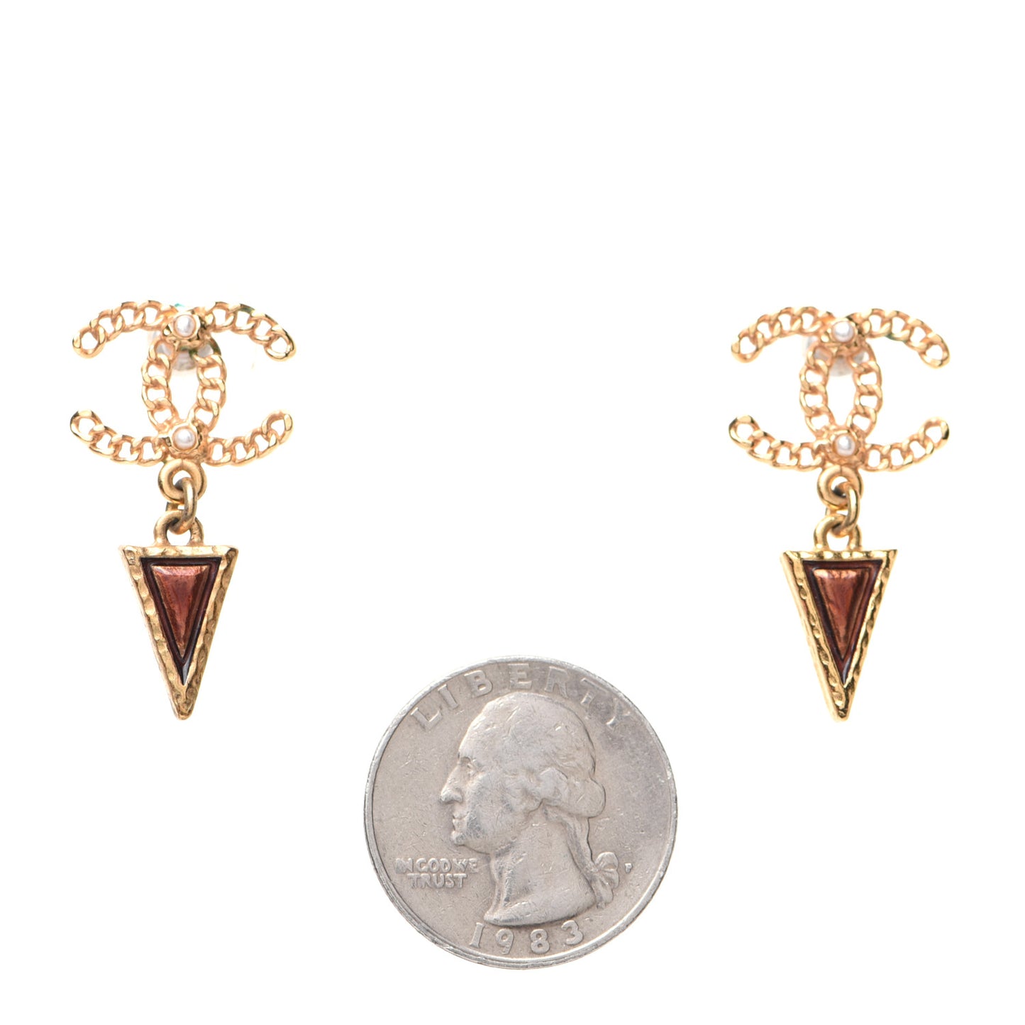 CC Chain Link Pearl Drop Earrings Gold