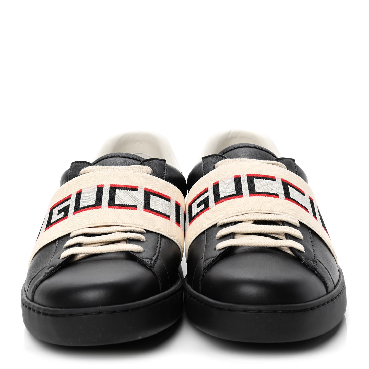 Calfskin Stripe Mens New Ace Sneakers 7.5 Black Ecru Red Flame
