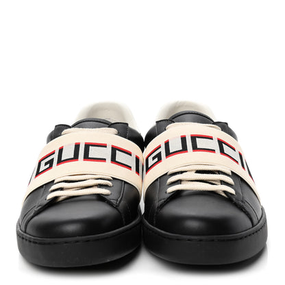 Gucci Calfskin Stripe Mens New Ace Sneakers 7.5 Black Ecru Red Flame 2 of 4