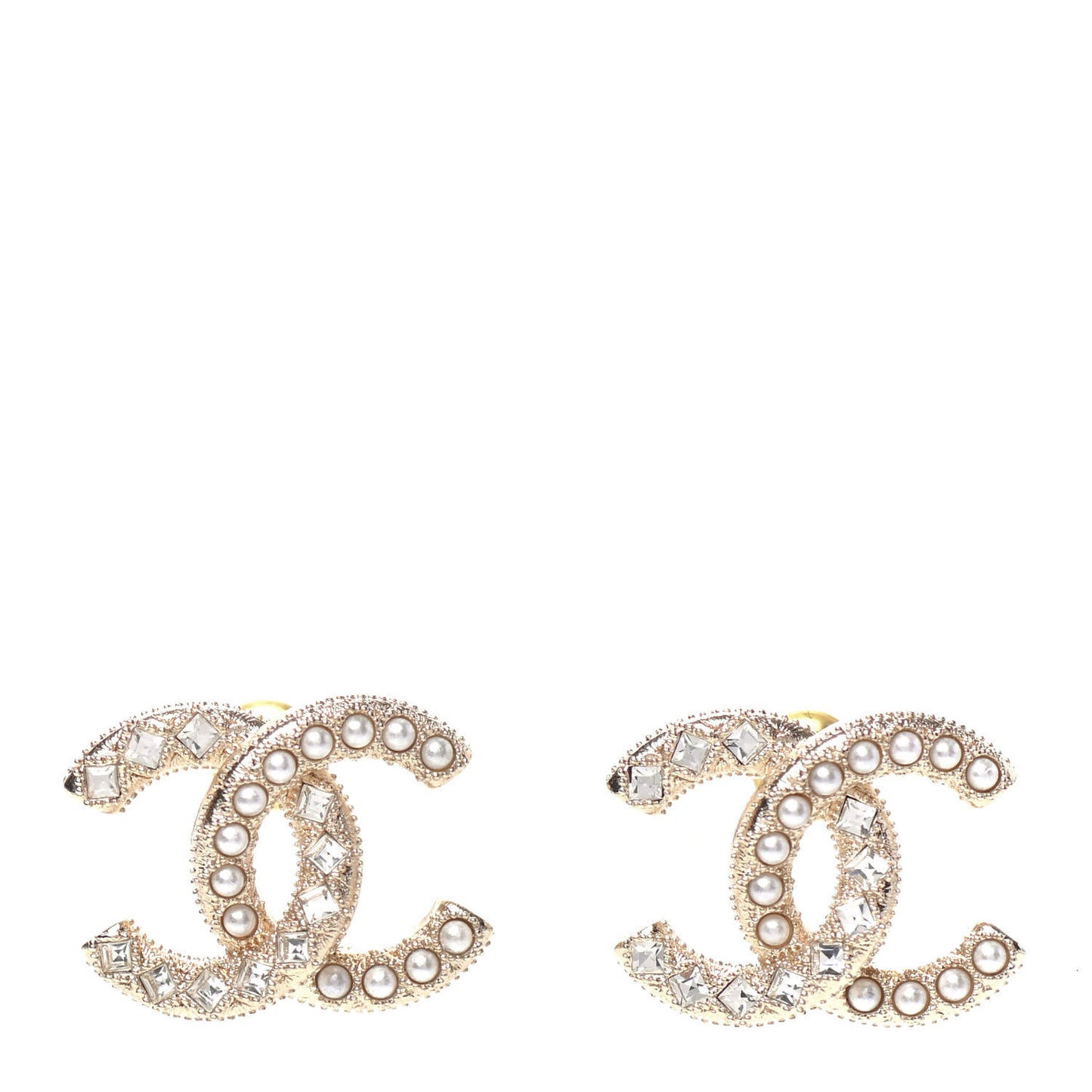 Crystal Pearl CC Earrings Gold