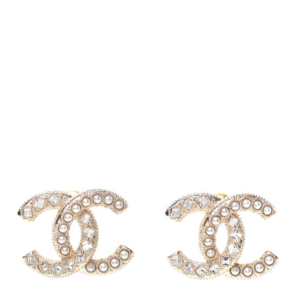 Chanel Crystal Pearl CC Earrings Gold 1 of 5