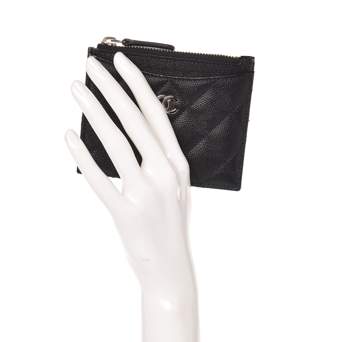 Caviar Quilted CC Zip Card Holder Black