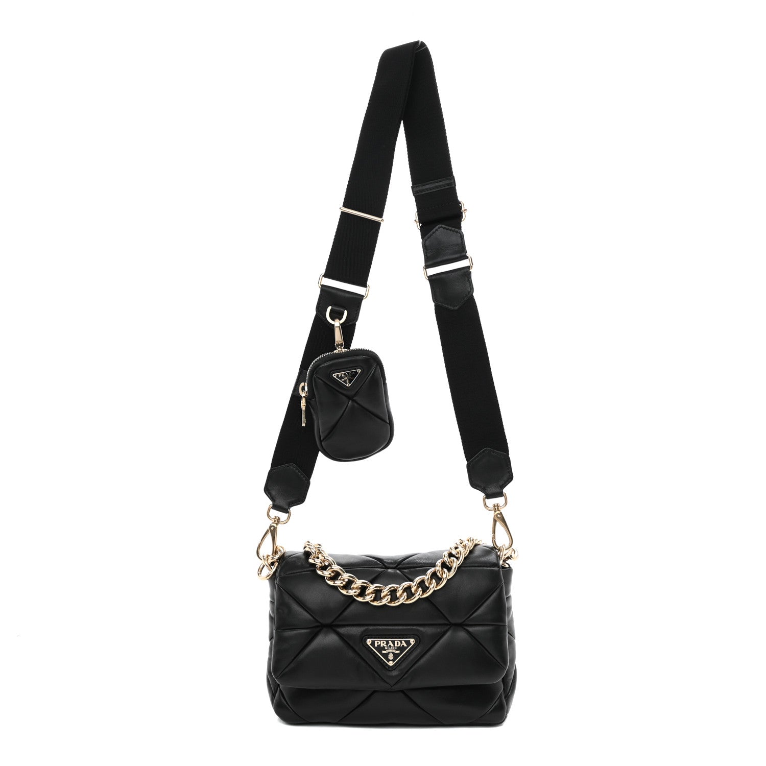 Prada Nappa Re-Nylon Triangle Quilted Patchwork System Flap Shoulder Bag Black 1 of 13