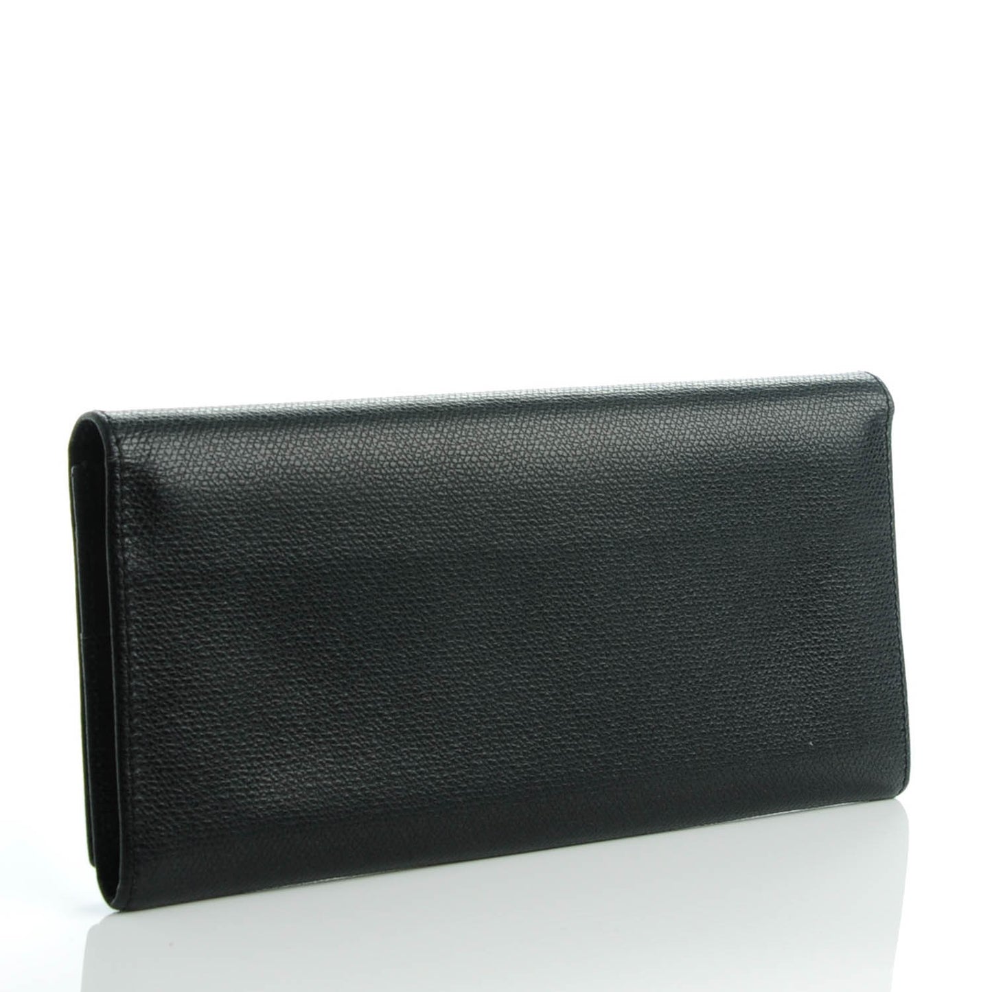 Vintage Textured Calfskin Continental Flap Wallet Black