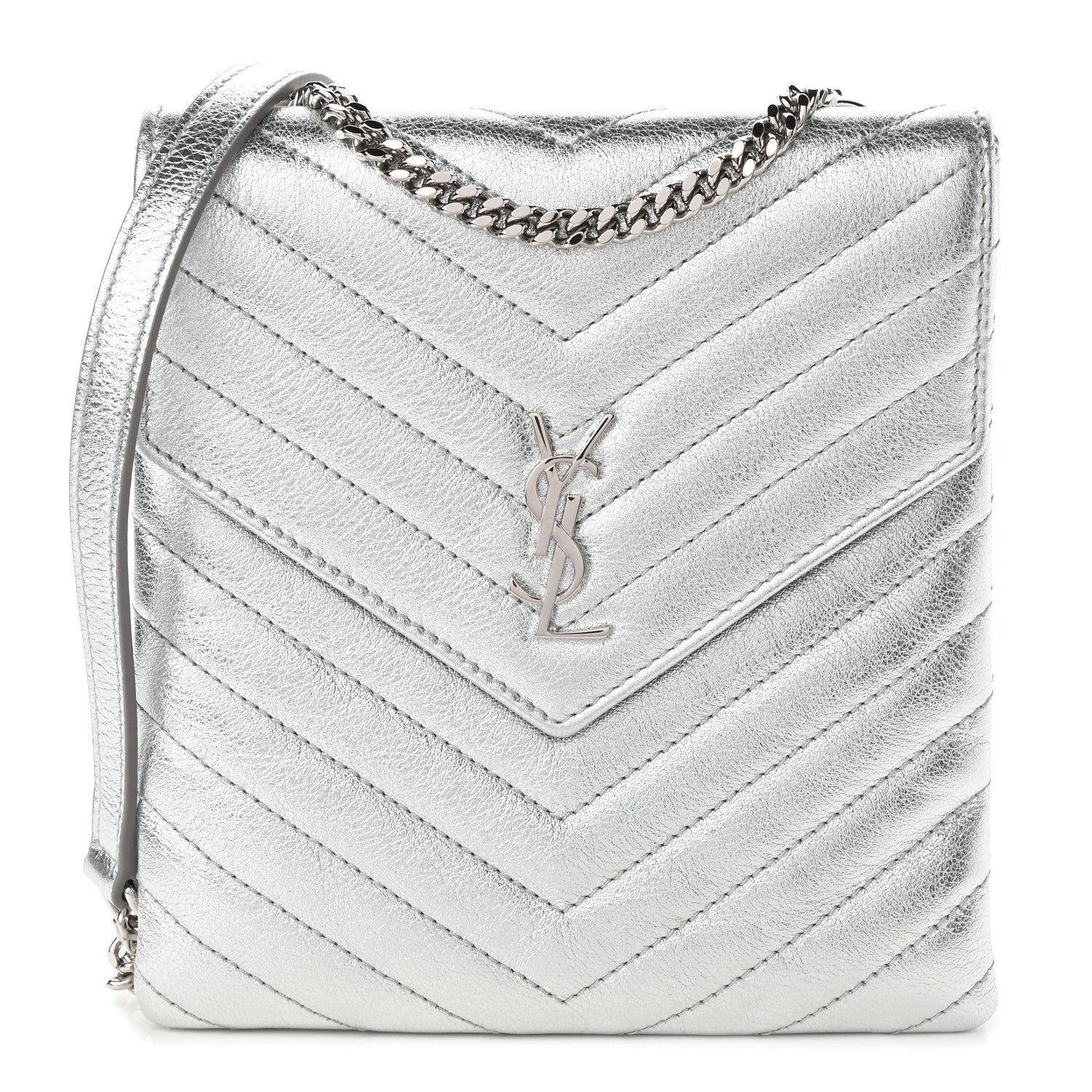 Saint Laurent Metallic Lambskin Quilted Double Flap Bag Silver 1 of 10