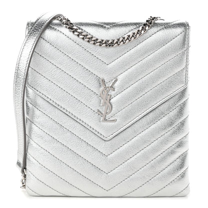 Saint Laurent Metallic Lambskin Quilted Double Flap Bag Silver 1 of 10