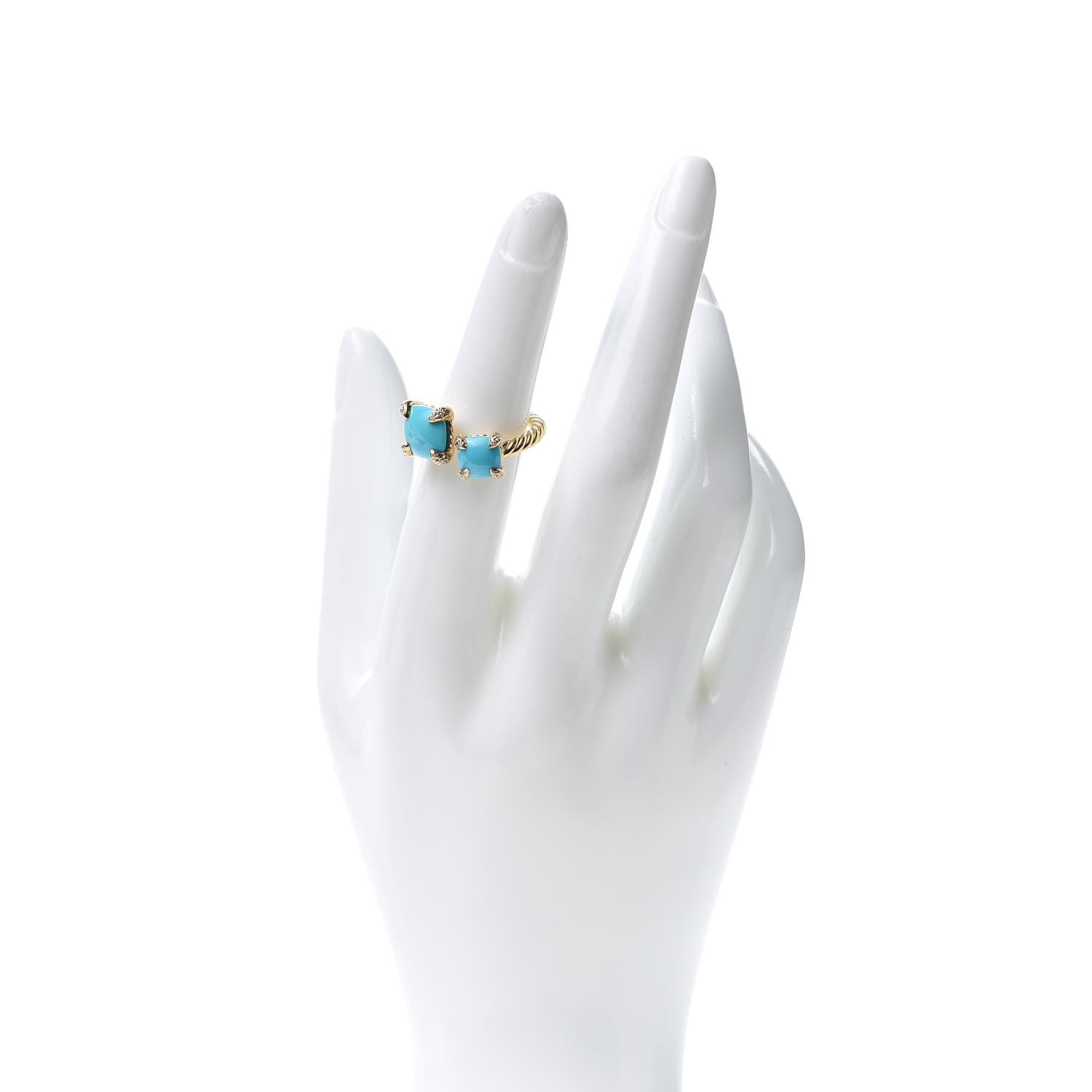 David Yurman 18K Yellow Gold Diamond Turquoise Chatelaine Bypass Ring 50 5.5 2 of 5