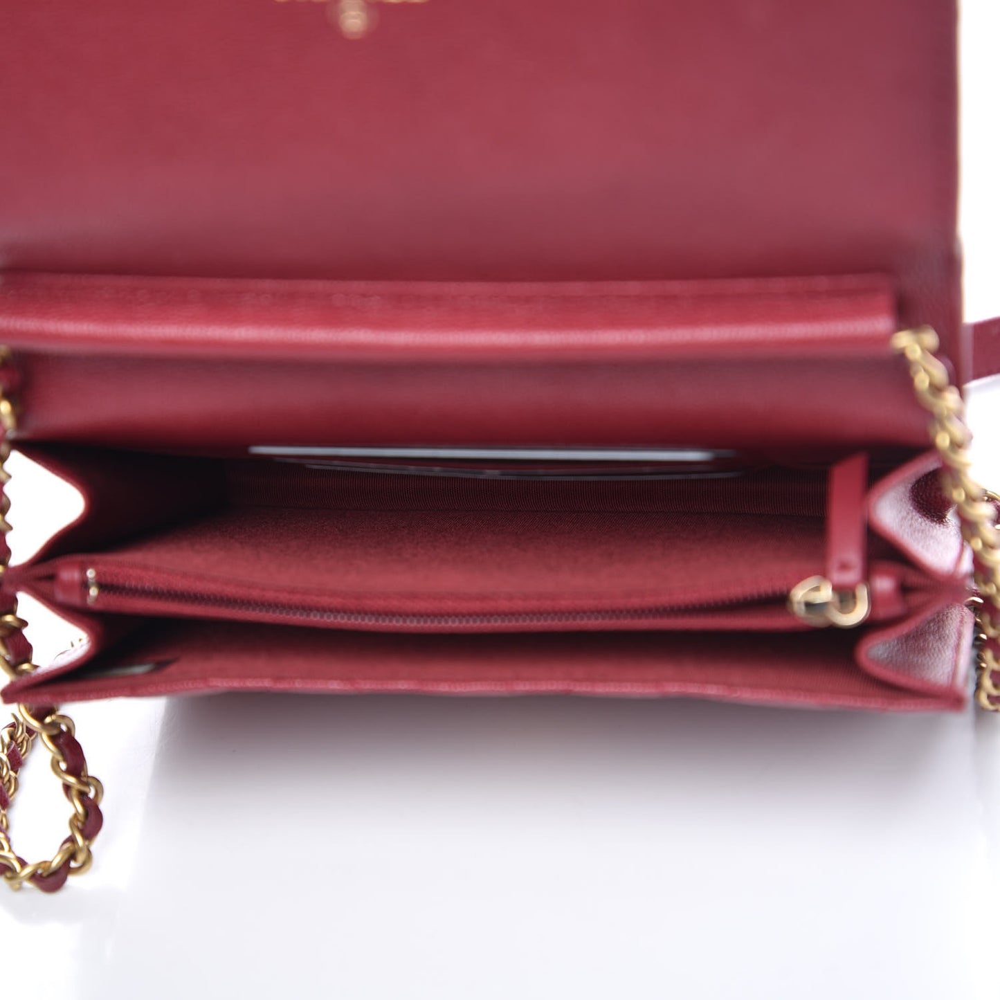 Caviar Quilted Boy Square Wallet on Chain WOC Burgundy