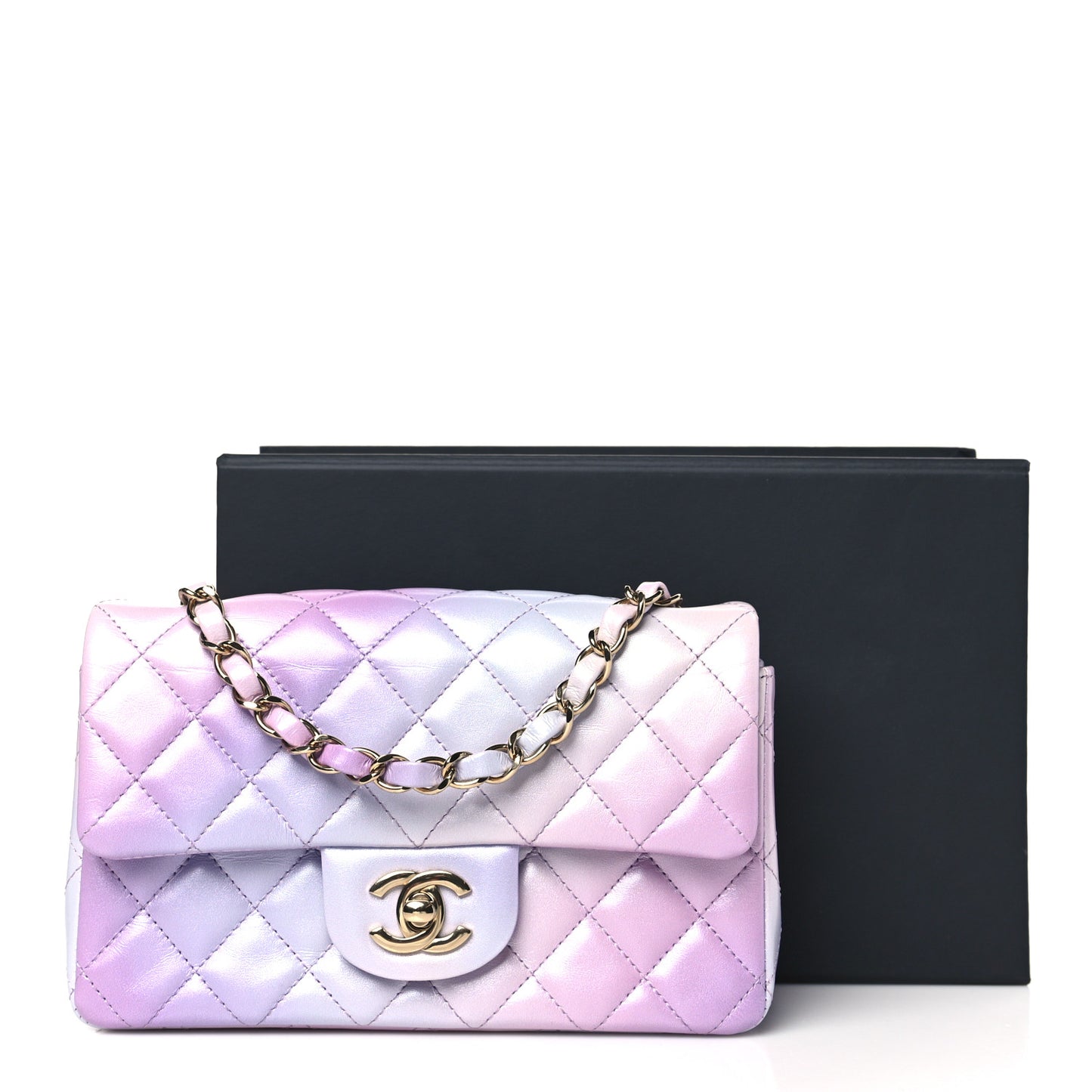 Lambskin Quilted Tie Dye Ombre Mini Rectangular Flap Purple Blue Pink