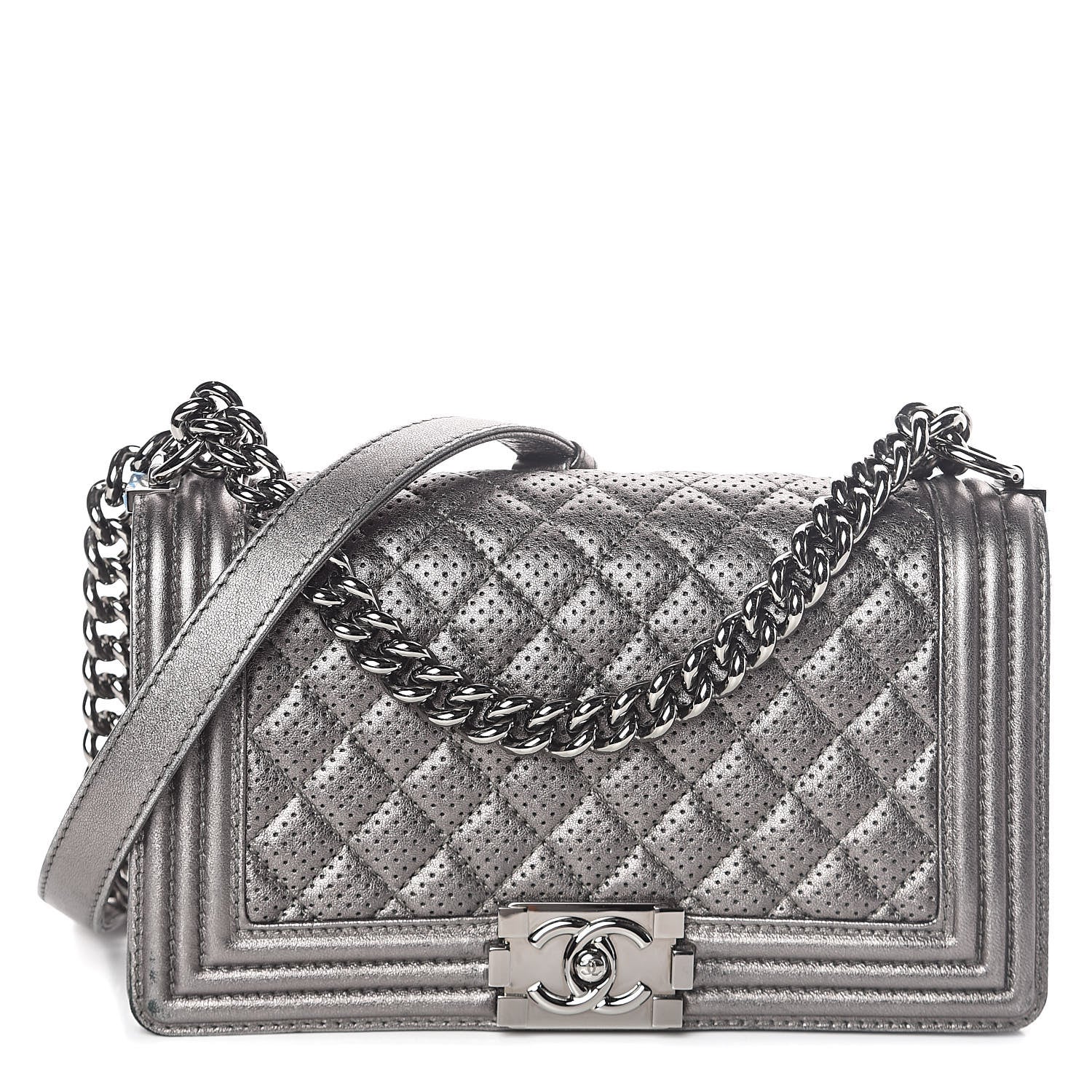 Chanel Metallic Lambskin Perforated Medium Boy Flap Dark Silver 1 of 12