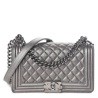 Chanel Metallic Lambskin Perforated Medium Boy Flap Dark Silver 1 of 12