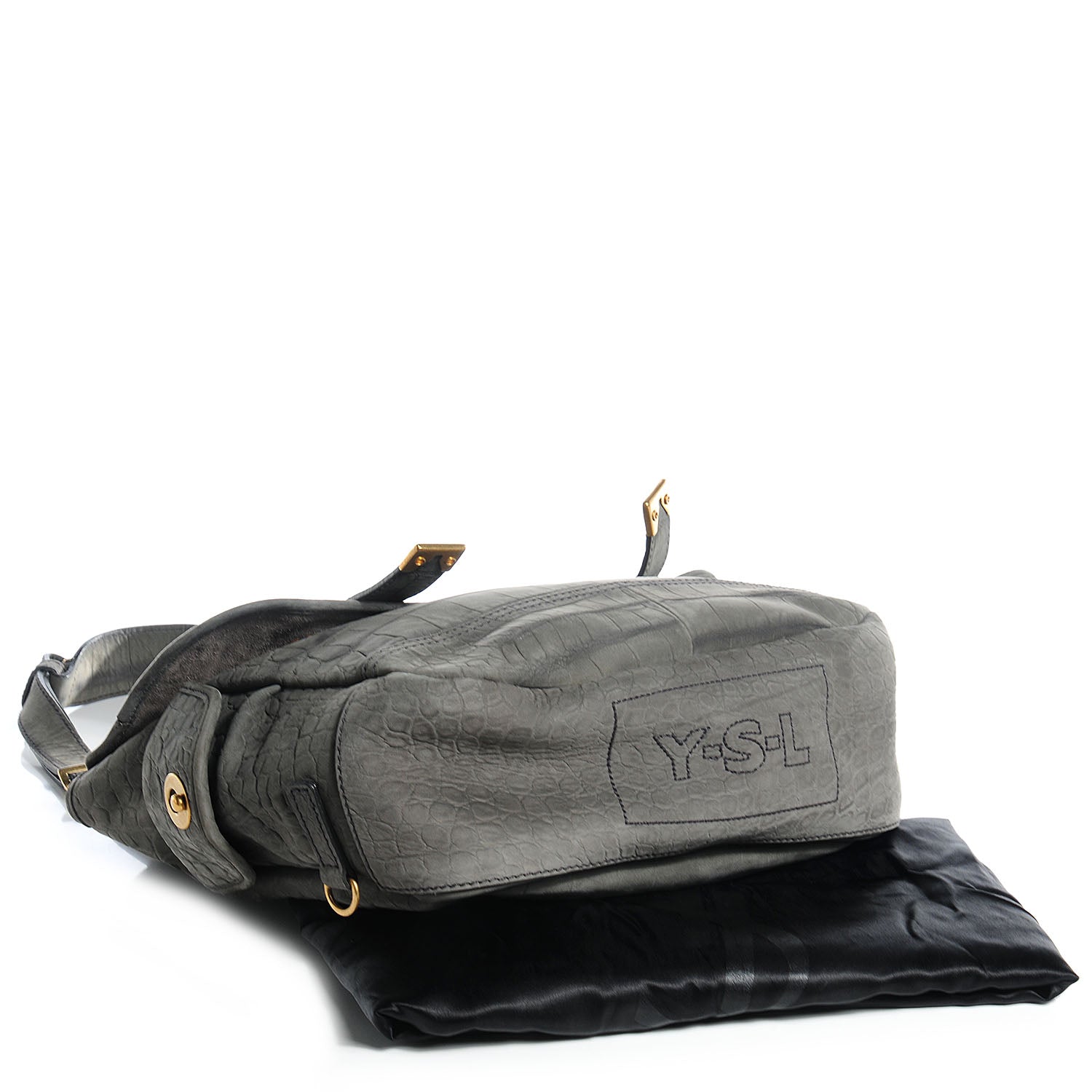Saint Laurent Crocodile Embossed Nubuck Besace Shoulder Bag Grey 4 of 8