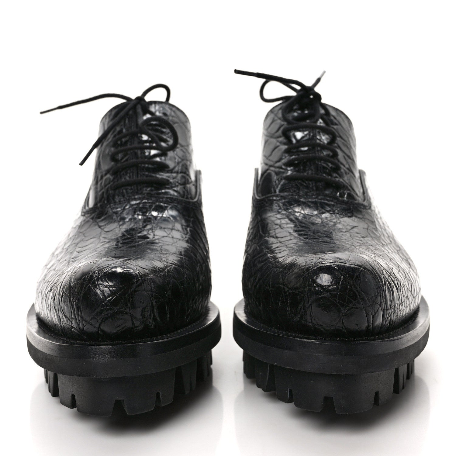 Prada Crocodile Lace Up 50mm Loafers 39 Black 2 of 8