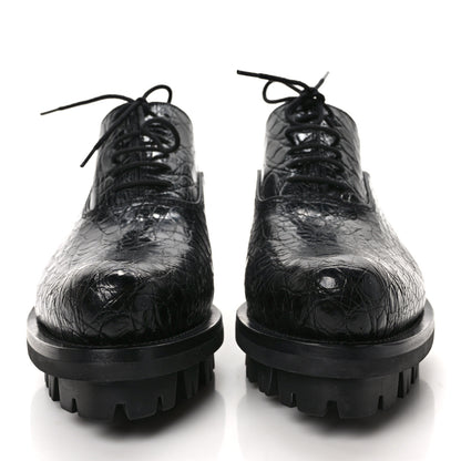 Prada Crocodile Lace Up 50mm Loafers 39 Black 2 of 8