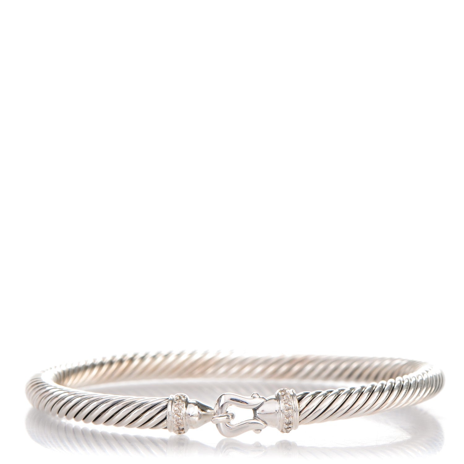 David Yurman Sterling Silver Diamond 5mm Cable Buckle Bracelet 1 of 5
