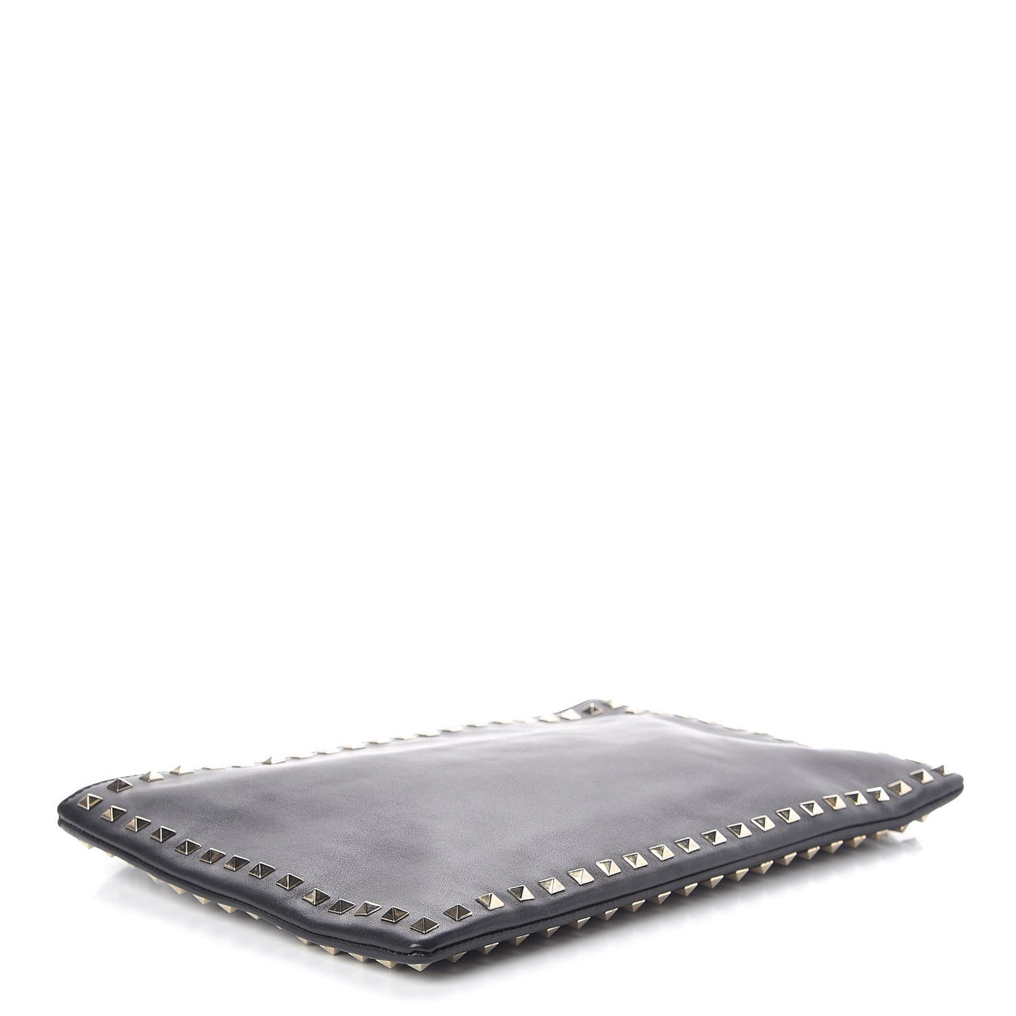 Vitello Large Rockstud Zip Wristlet Pouch Black