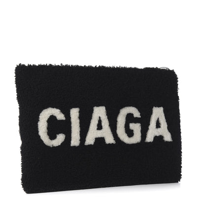 Balenciaga Sheepskin Shearling Contrasted Logo Large Zip Pouch Black 2 of 8