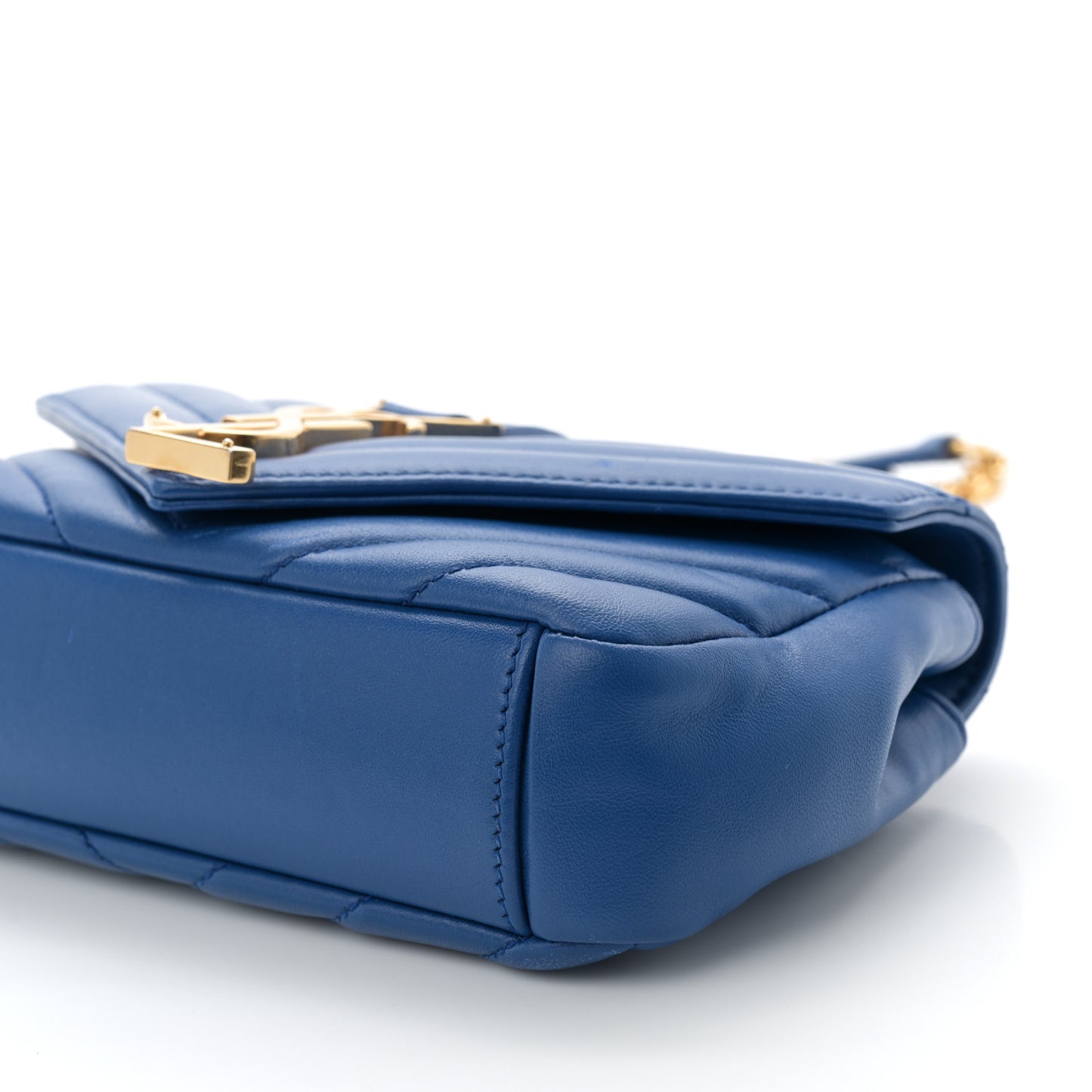 Sheepskin Matelasse Chevron Monogram Classic Baby Chain Bag Blue Majorelle